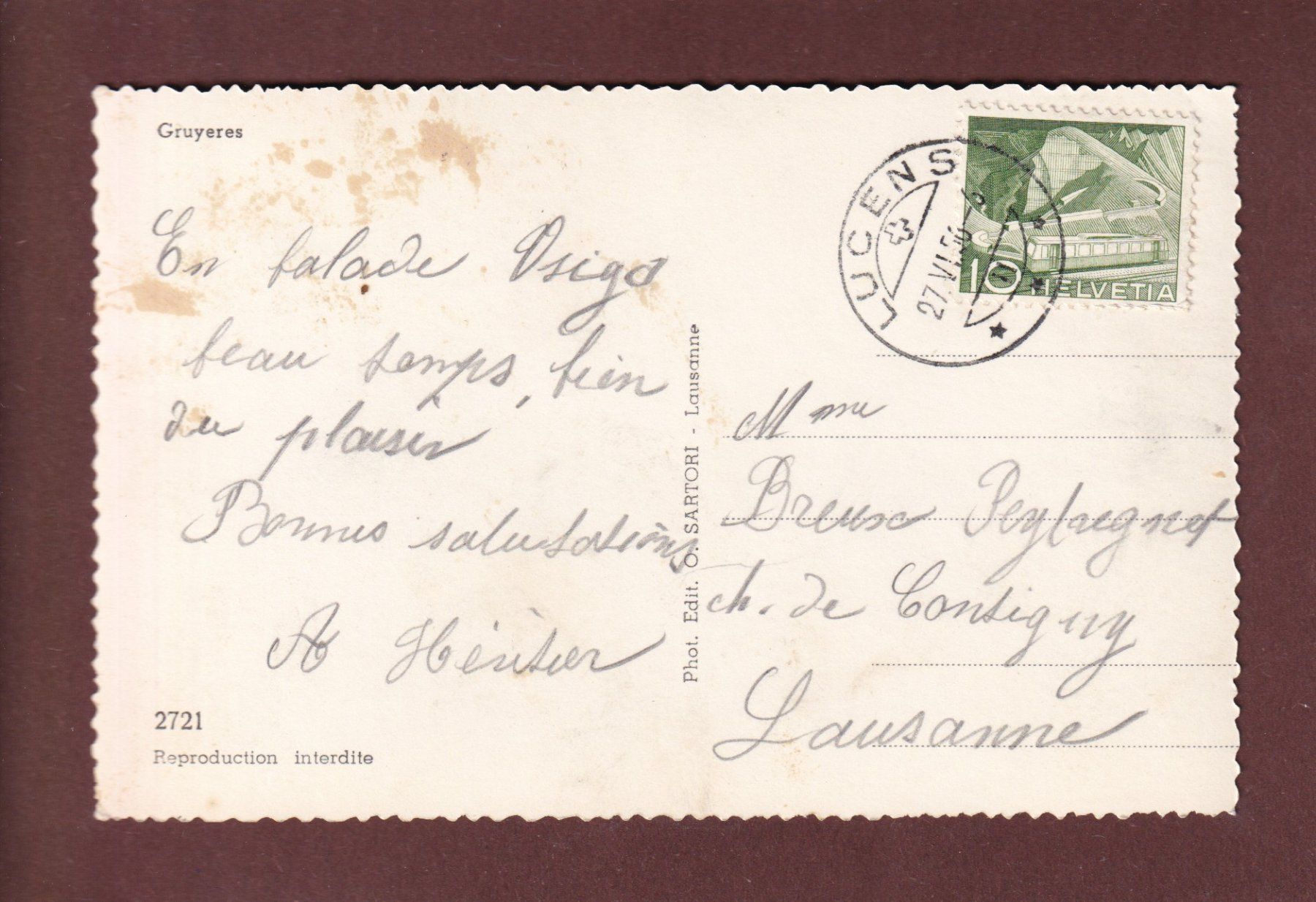 Ansichtskarten: GRUYERES - 1956 – Gebraucht aus Pully von nicecards-shop 1