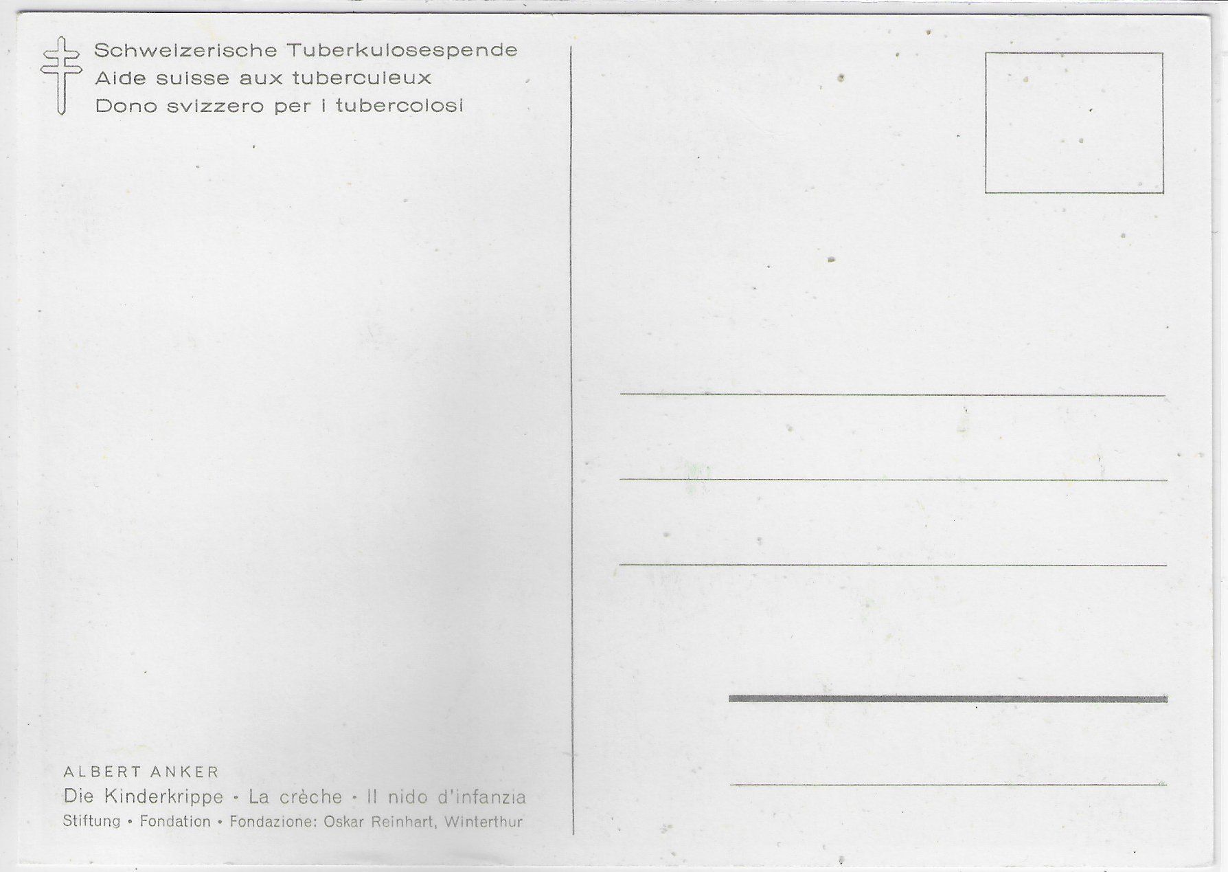 Cartoline postali: Albert Anker - Die Kinderkrippe - Le creche – Usato da Ettingen venduto da Kartenplanet 1