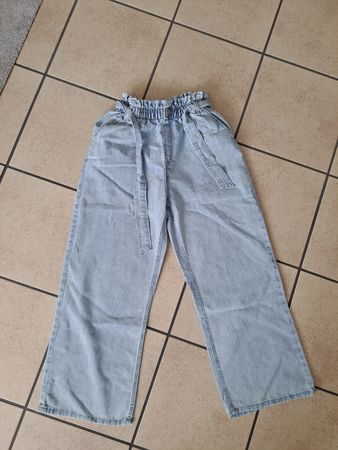 Trendy Wide-Leg Jeans Gr. 164 Paperbag-Bund Hellblau H&M