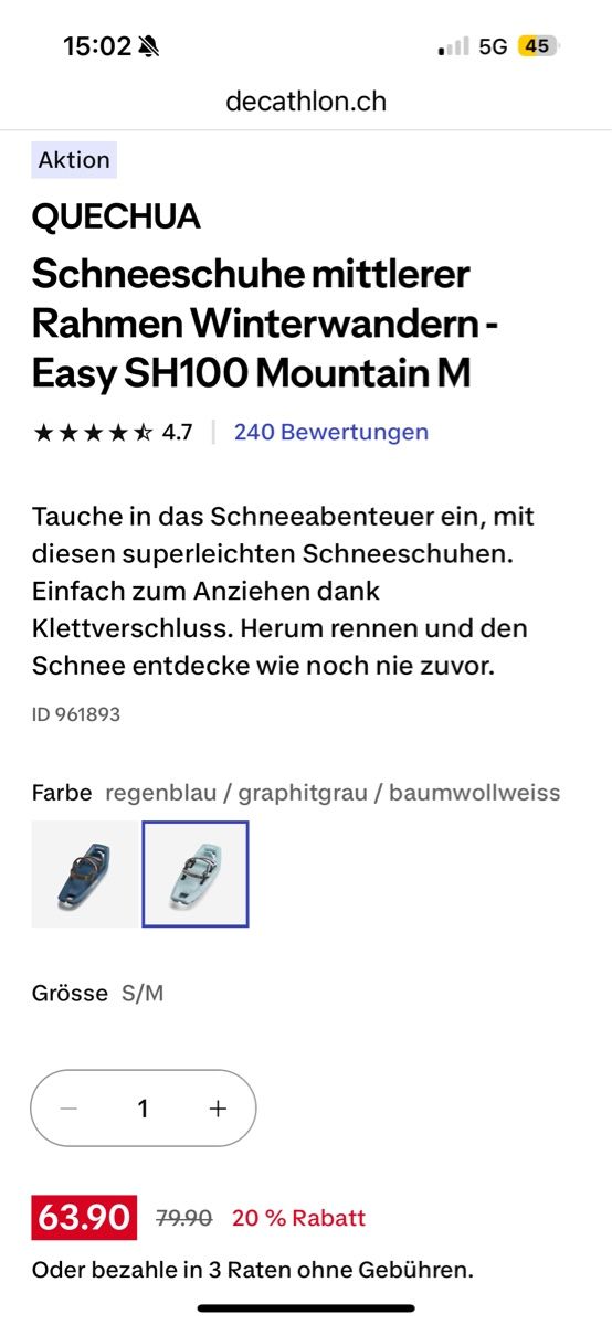 Decathlon Scarpe da uomo: Quechua SH100 Easy Mountain Snowshoes Size M – Nuovo (secondo la descrizione) da Dübendorf venduto da Lzz1224 1