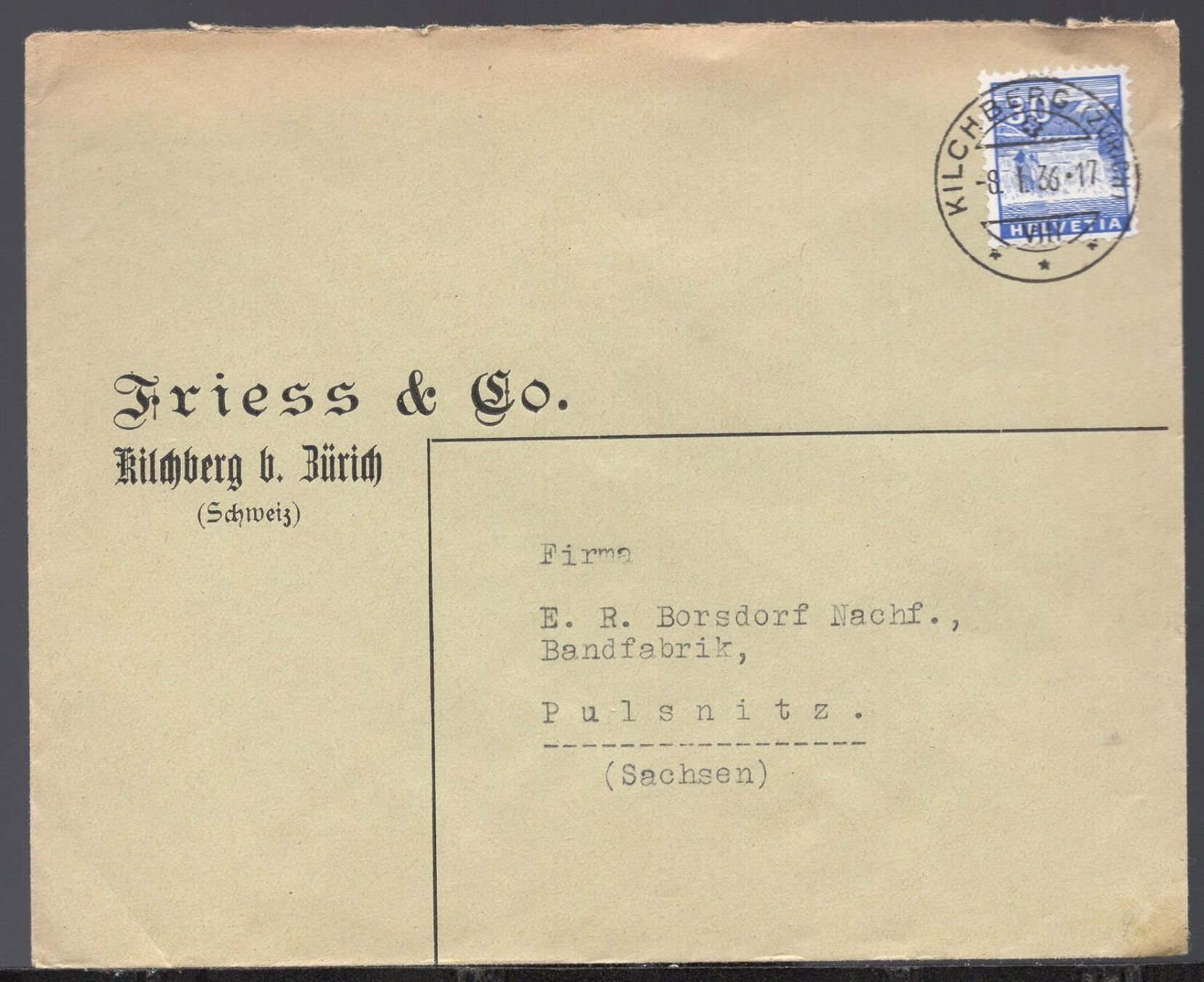 Alle Briefmarken: KILCHBERG 8.I.36  Fries & co. – Gebraucht aus Aarau von kufi44