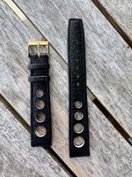 Vintage Black Leather Racing Watch Strap 17mm NOS
