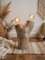 Ast Tischlampe Holz 35cm 2-flammig – Unikat