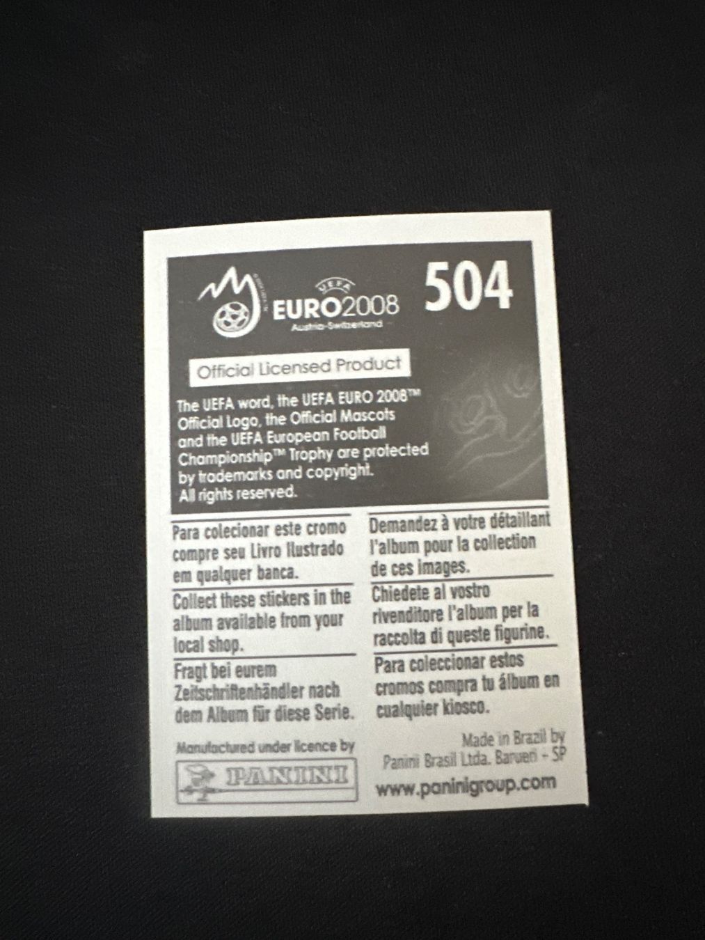 Panini Carte collezionabili: Panini UEFA EM 2008 Sticker - Nr. 504 – Usato da Sulz AG venduto da DealWerk 1