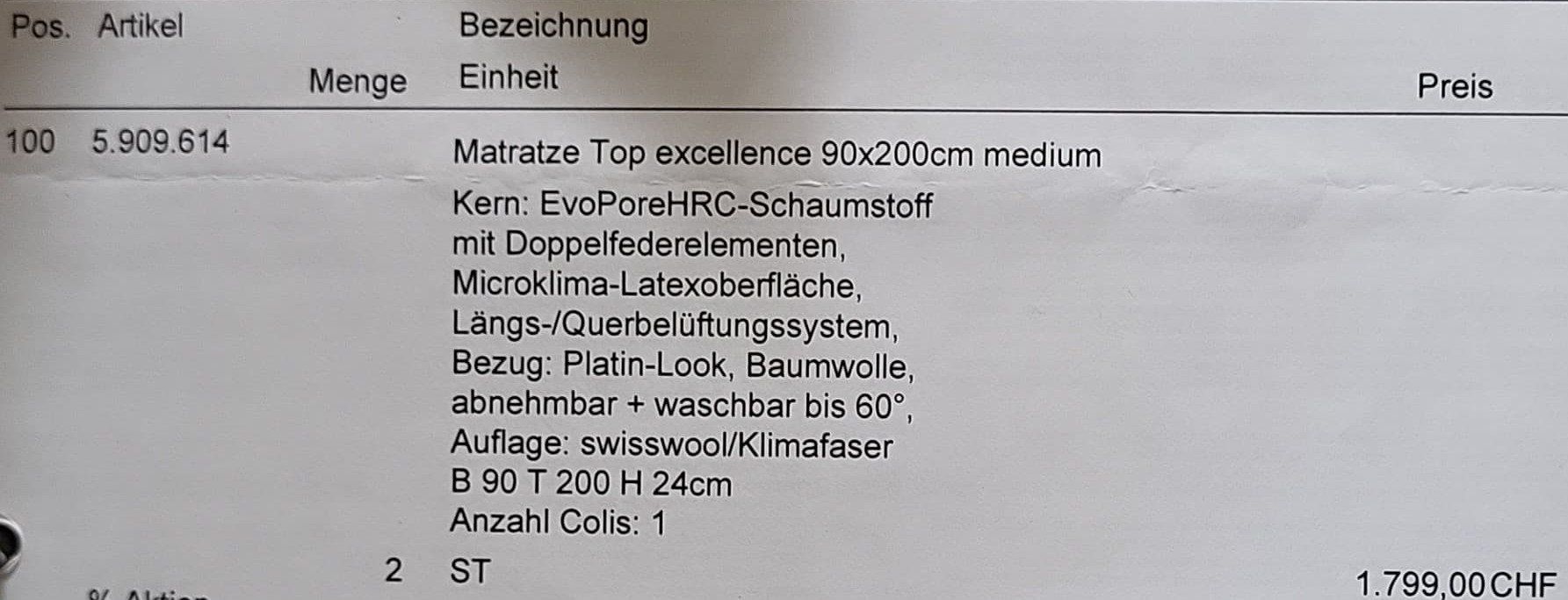 Materassi: Matzratze Top Excellence 90x200cm Medium – Usato da Kloten venduto da Pronto11 5