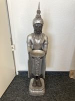 Statue Buddha Figur Thai antik Handarbeit Silberlook 70cm