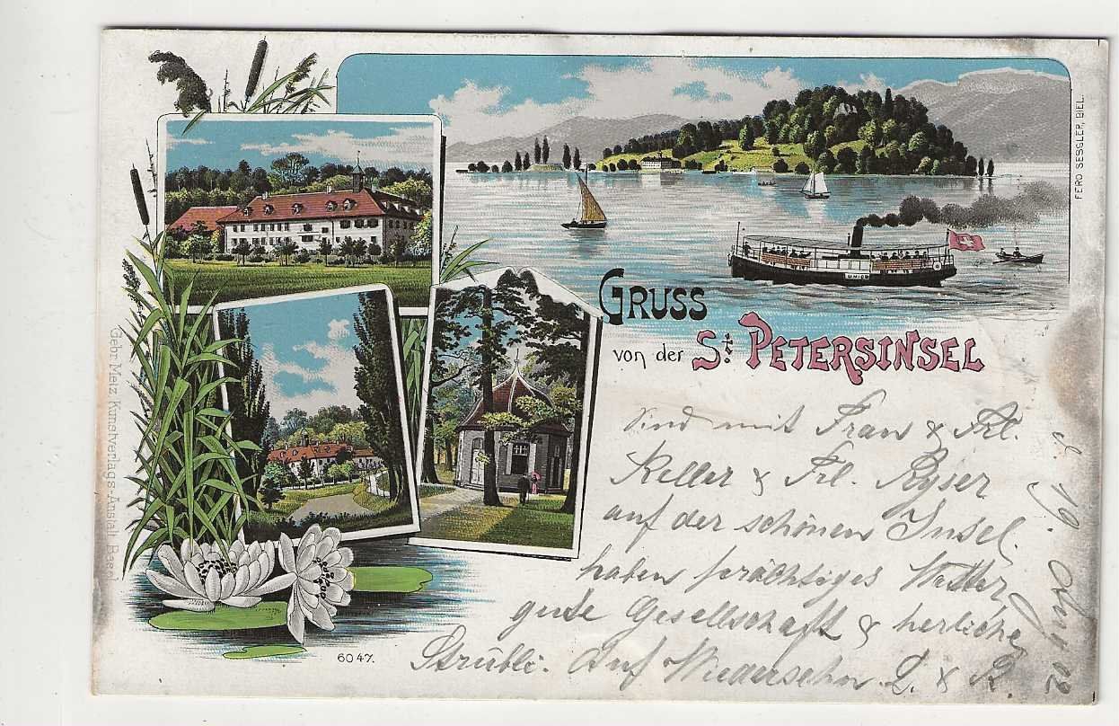 Cartoline postali: St. Petersinsel, Litho, 4- Bild- Litho – Usato da Spiez venduto da Niesen20