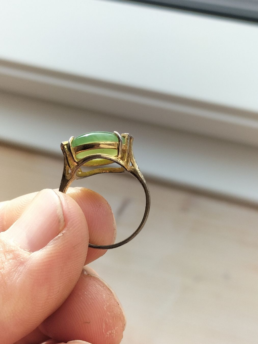 Anelli: Vintage Ring vergoldet mit grossem Jade Stein – Usato da Müselbach venduto da pat_9c9w 3
