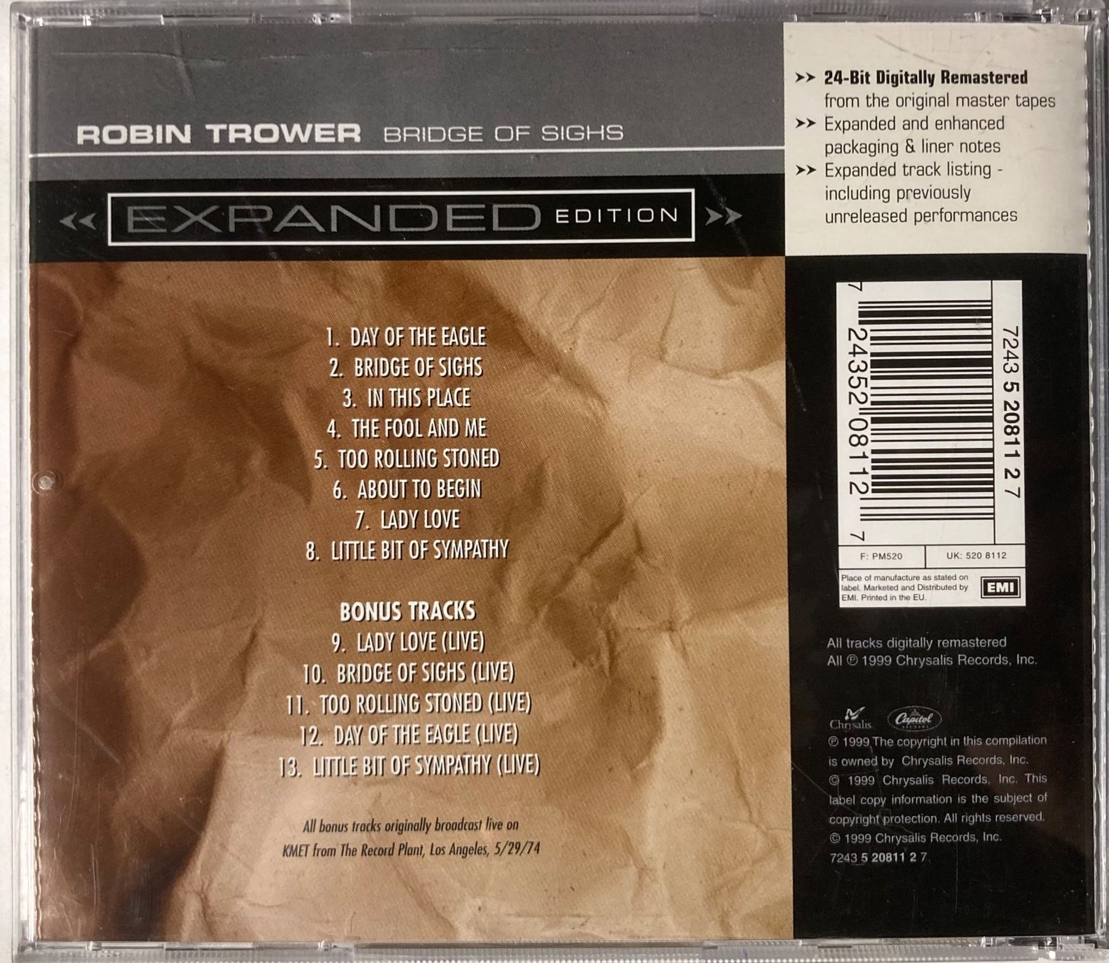 CD: ROBIN TROWER - BRIDGE OF SIGHS – Usato da Poliez-Pittet venduto da Newtown-Records 1