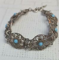 Antikes Silberarmband  Filigran mit Türkis Steinen 