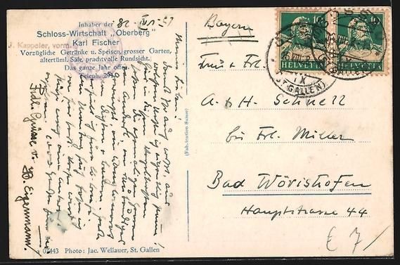 Cartoline postali: Gossau, Schloss Oberberg mit Blick nach  – Usato da Berlin venduto da bartko-reher 1