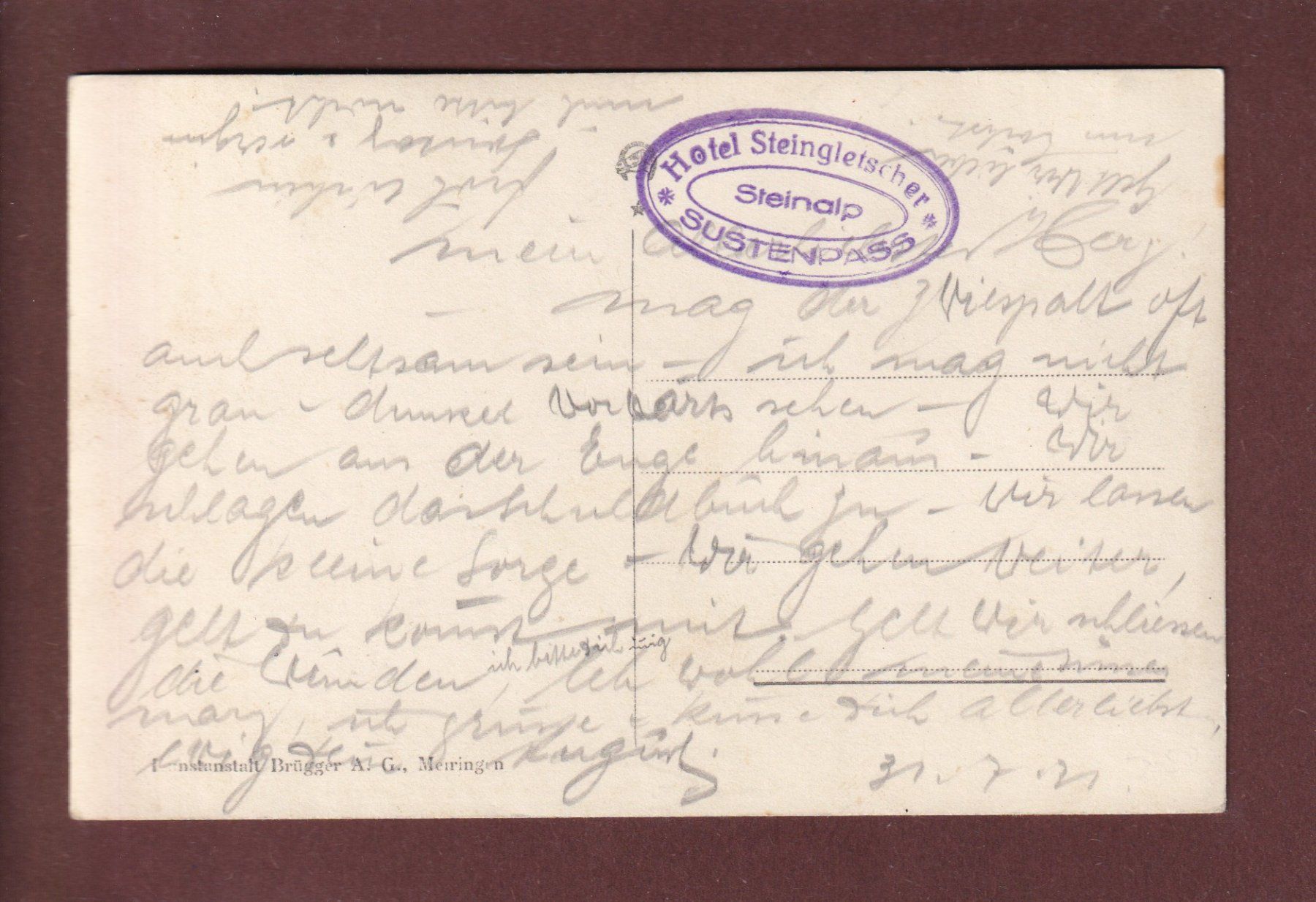 Cartoline postali: Hotel STEINGLETSCHER am Sustenpass - 1931 – Usato da Pully venduto da nicecards 1