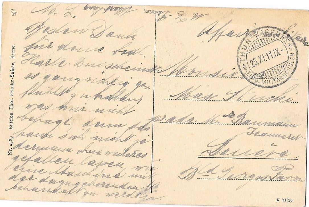 Ansichtskarten: Thun Schloss mit Schützenhaus Feldpoststempel – Gebraucht aus Olten von clotaldi 1