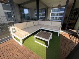 Gartenlounge beige/weiss/braun inkl. Tisch CHF 240
