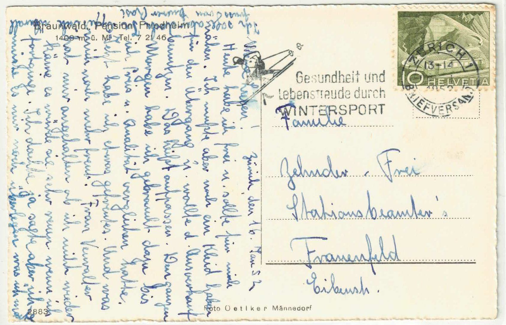Cartoline postali: Braunwald - Pension Friedheim – Usato da Ettingen venduto da Kartenplanet 1