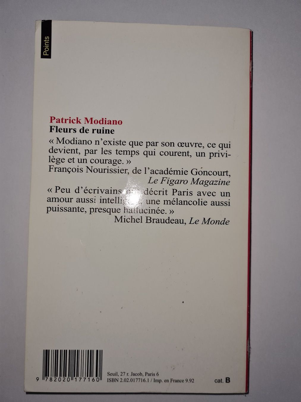Libri: "Fleurs de ruine" de Patrick Modiano – Usato da Zürich venduto da pleco12 1