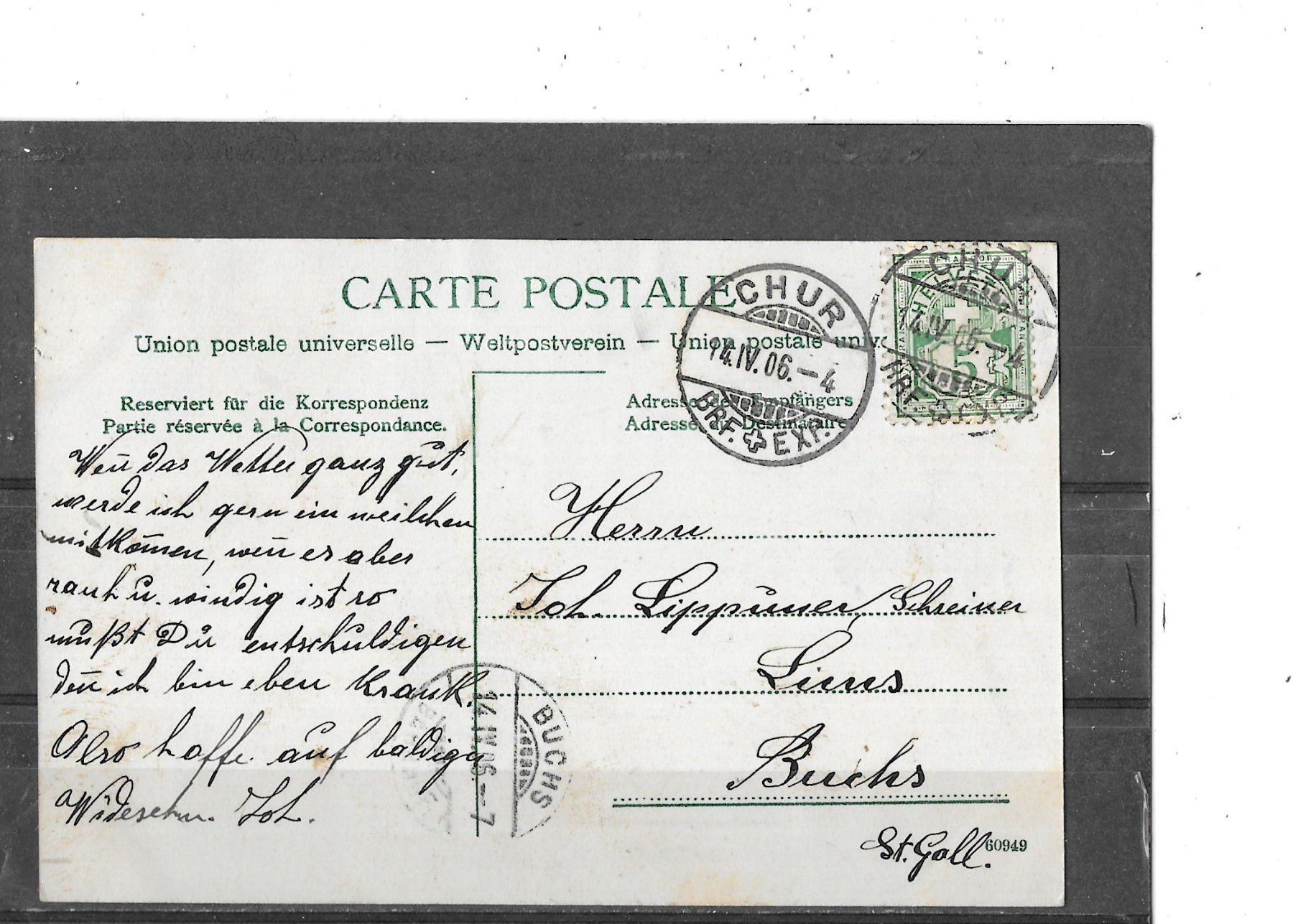 Cartoline postali: GR Chur 1906 – Usato da Schocherswil venduto da Wilare 1