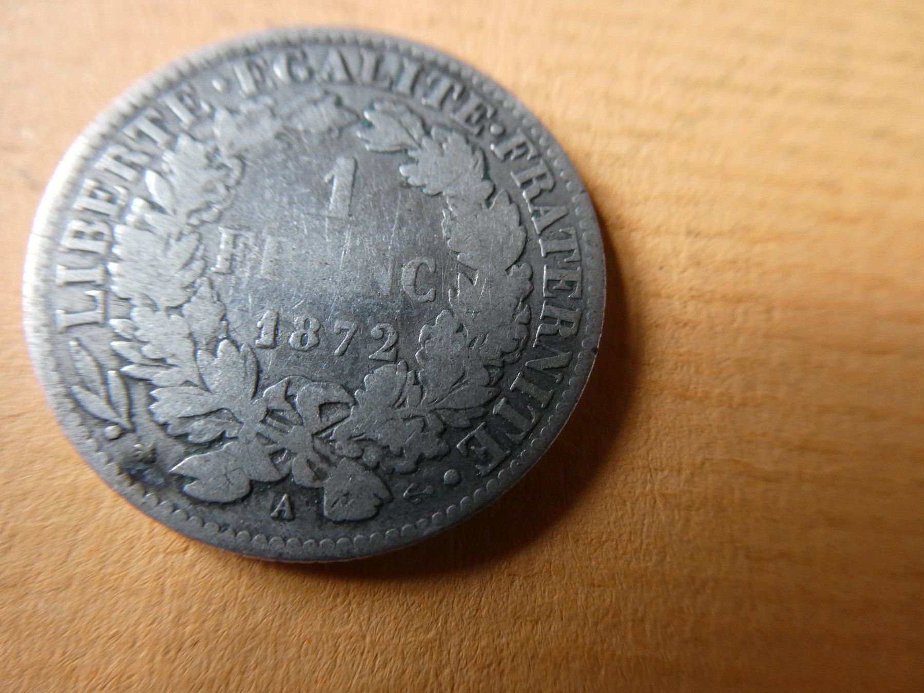 Alle Münzen: Frankreich 1872 A, 1 Franc   Silber – Gebraucht aus Hinterforst von Rohusri 1