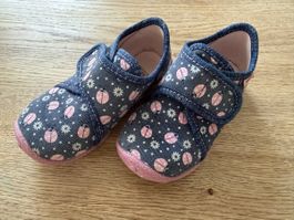 Superfit Hausschuhe Gr. 22, Marienkäfer, blau/rosa Glitzer