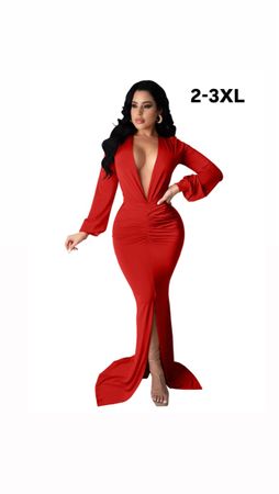 Rotes langes Kleid langarm XXL. Stretchy 