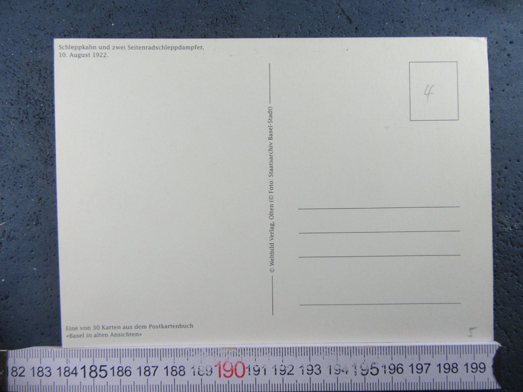 Cartoline postali: BASEL  SCHLEPPKAHN UND 2 SEITENRADSCHLEPPDAMPFER REPRO 1922 – Usato da Ettingen venduto da Hausi4711 3