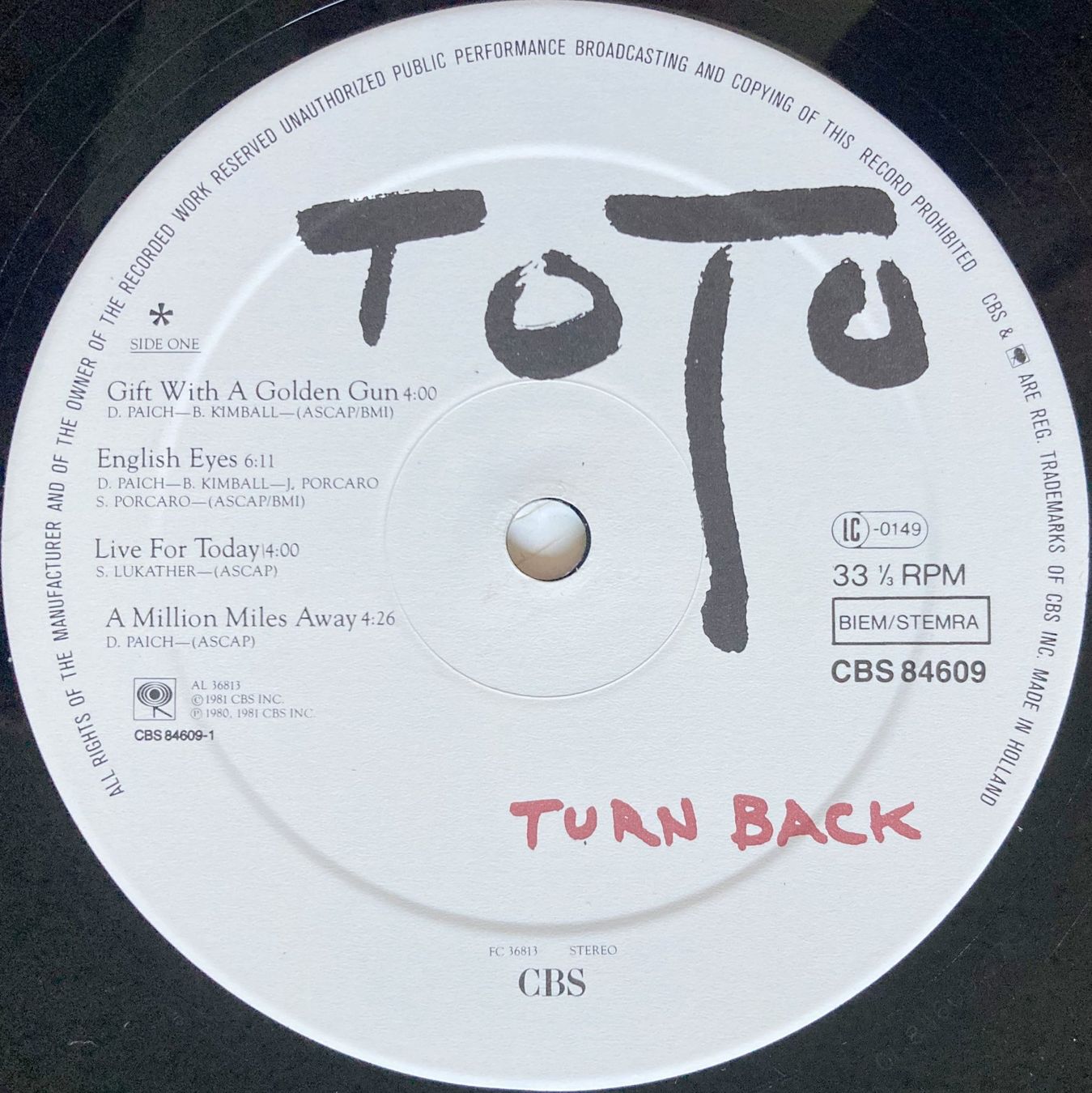Dischi in vinile: TOTO - TURN BACK – Usato da Bottens venduto da hotter-than-hell 3