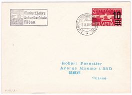 Automobilpost / Flugpost Nidau 1938 100 Jahre Sekundarschule