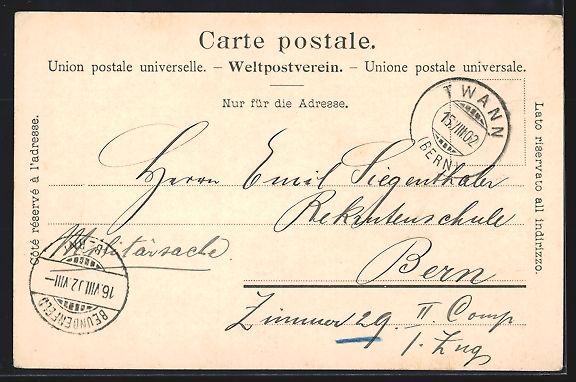 Ansichtskarten: AK Twann, Teilansicht mit Kirche, 1902 – Gebraucht aus Berlin von bartko-reher 1