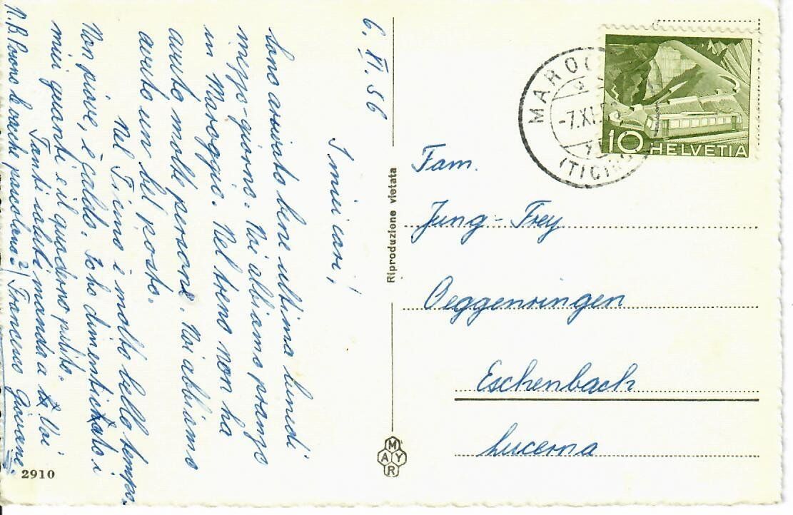Cartoline postali: Maroggia 1956 – Usato da Hochdorf venduto da Ziegel-16 1