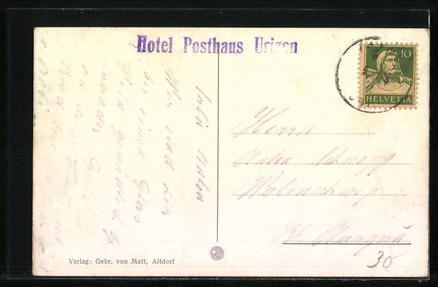Cartoline postali: Urigen /Klausenstrasse, Hotel-Posthaus U – Usato da Berlin venduto da bartko-reher 1