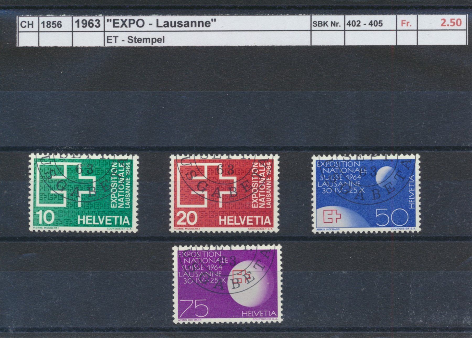 Tutti i francobolli: 1963 "EXPO - Lausanne", ET - Stempel – Usato da Winterthur venduto da Zupogeru