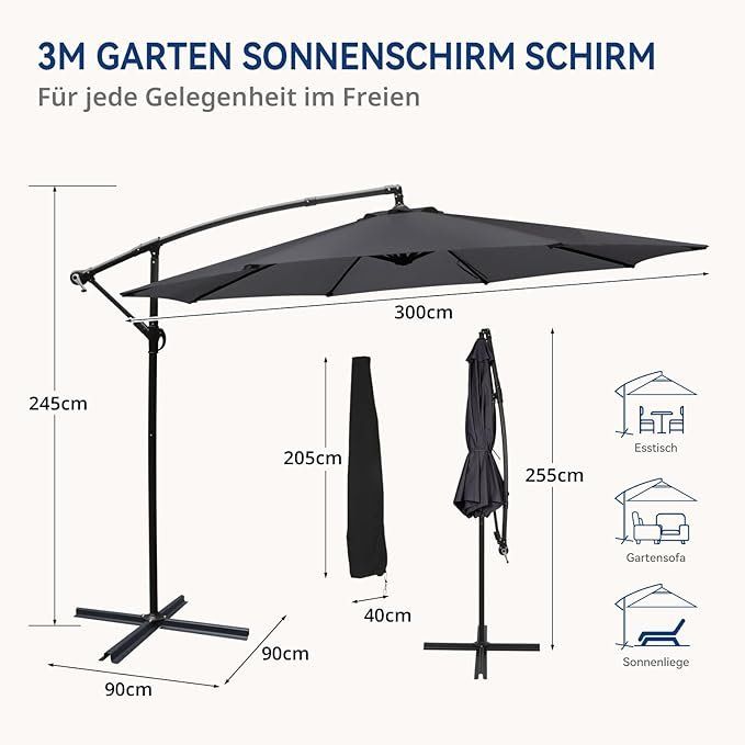 Sonnenschirme: Ampelschirm 300 cm mit Ständer UV-Schutz Wind – Neu und originalverpackt aus Dietikon von Abverkauf10 6