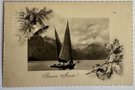 Barque sur le Léman - Bonne Année 1914