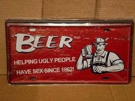 Blechschild Bier Beer helps ugly people having...