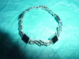 gourmette en argent et pierres d'onyx unisexe