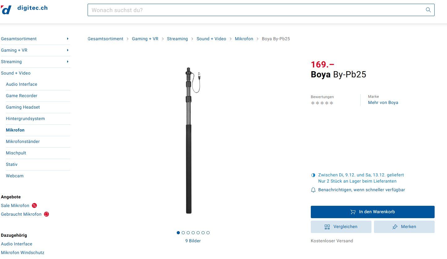Mikrofone: BOYA Carbon Boompole BY-PB25 with Internal XLR Cable – Neu und originalverpackt aus Geneve von T36