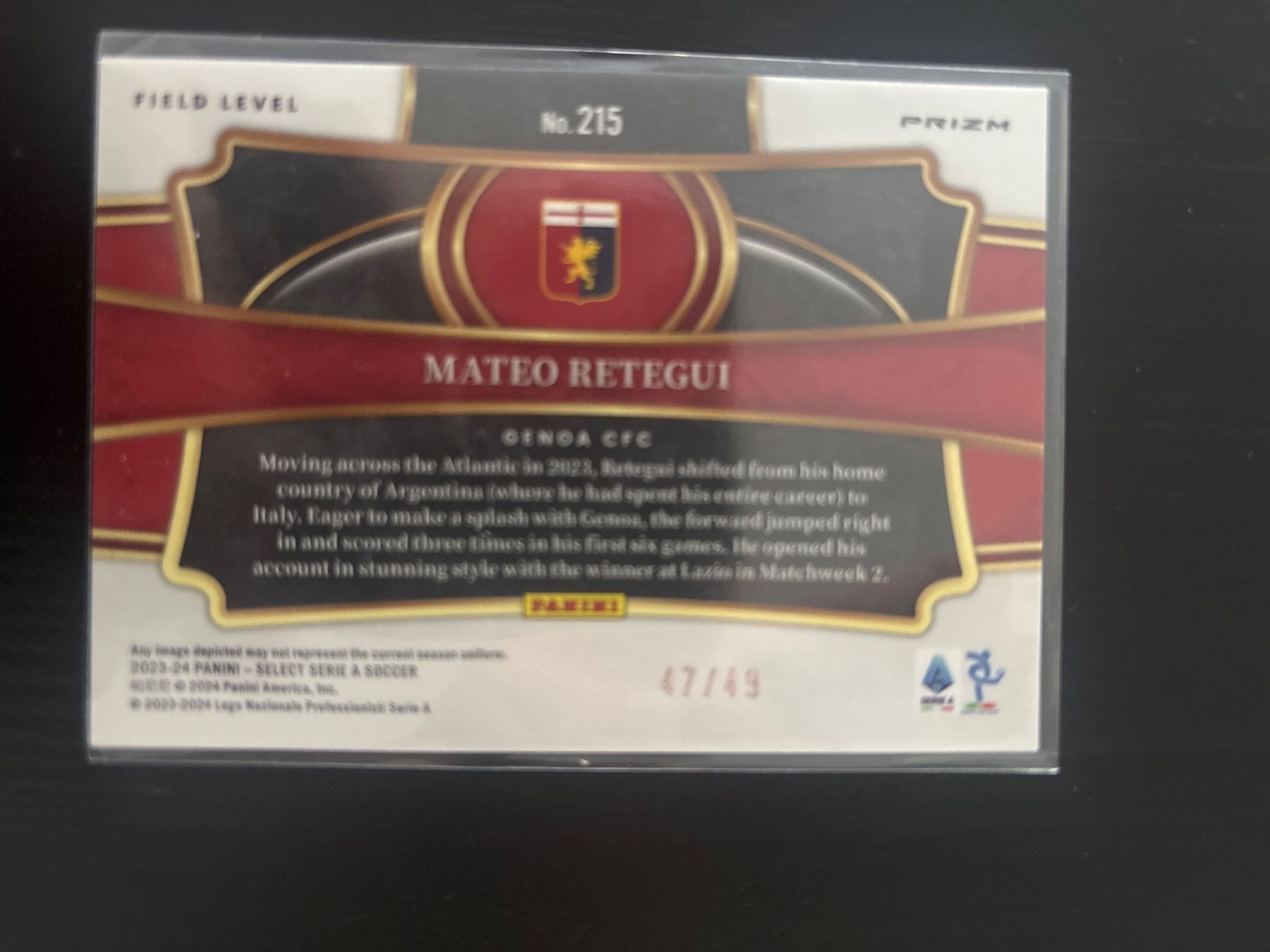 Panini Carte collezionabili: Mateo Retegui Rookie Card Select Genoa CFC #47/49 – Usato da Basel venduto da 19dome87 1