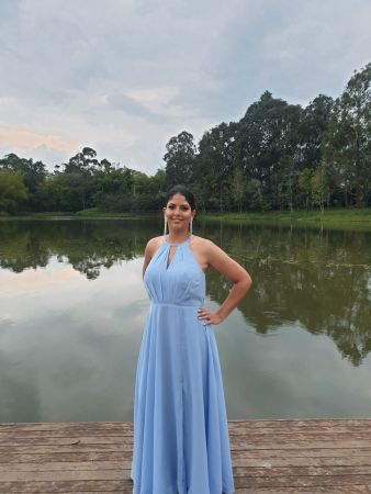 Elegant Light Blue Halter Maxi Dress – Size L