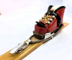 chaussure + ski cuir bois Miniatur Leder Holz Skischuh 9 cm