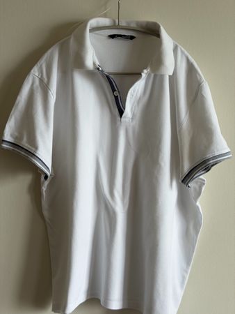 Polo blanc à rayures bleues et grises taille XL - 