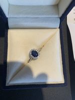  Saphir Ring mit Brillanten  18K Weissgold  Gr. 52