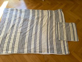 Parure de lit  à rayures bleu blanc 160x210