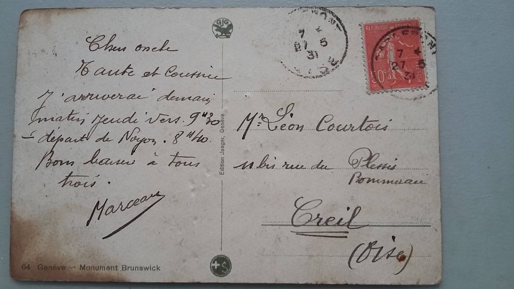 Cartoline postali: Geneve Monument Brunswick – Usato da Sargans venduto da nicsam1815 1
