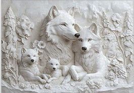 Puzzle: Weisse Wolfsfamilie 60x80cm-Familienspass-Freunde