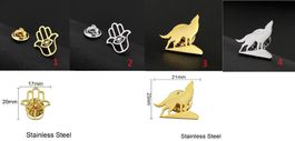 4 Pins: 2x Wolf & 2x Khamsa (Edelstahl)