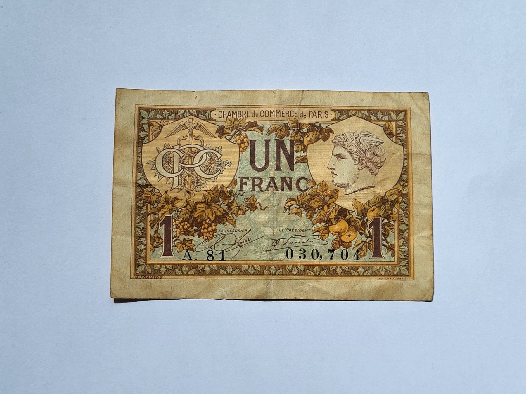 Banconote: Un franc Chambre de commerce de Paris – Usato da Pravidondaz venduto da LVtik