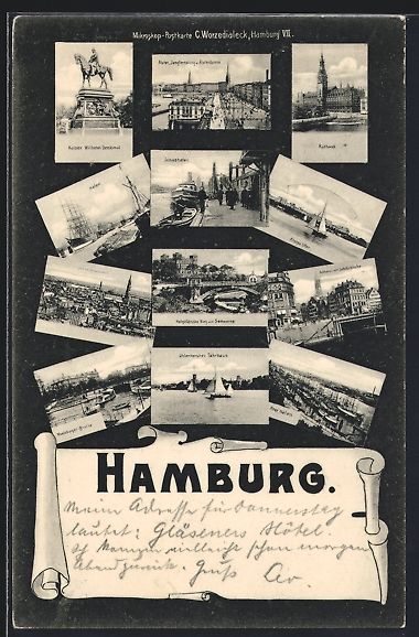Cartoline postali: Mikroskop-AK Hamburg, Jonashafen, Kaiser – Usato da Berlin venduto da bartko-reher