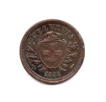 (1075) Schweiz, 1 Rappen, 1851, vz