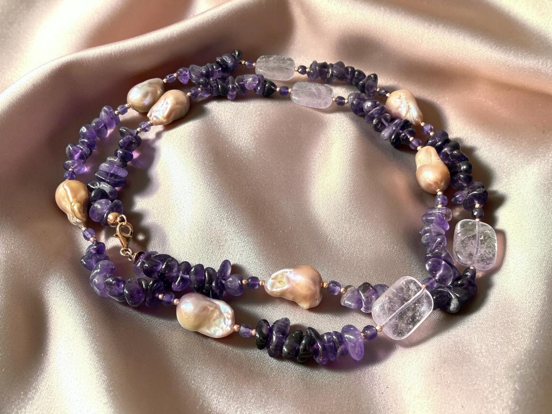 Ketten: Neue Halskette mit Amethyst, Barockperlen, Silberverschluss – Neu und originalverpackt aus Lamone von LaCantinaMagica 7