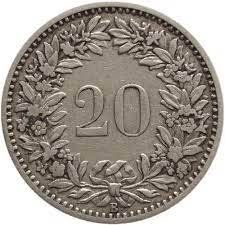 Tutti le monete: 20 Rappen Schweiz 1884 – Usato da Kriens venduto da TSCH1